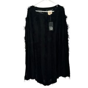 NWT Chaser Fringe Sweater Poncho Black Size M/L Oversized Comfort Cozy